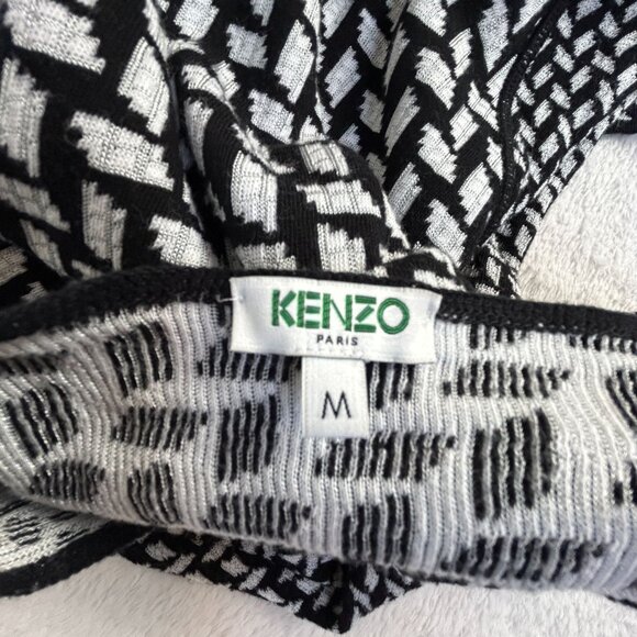 Kenzo Paris Womens Black & White Geometric Knit Dress Medium Short Sleeve Casual - Picture 3 of 9